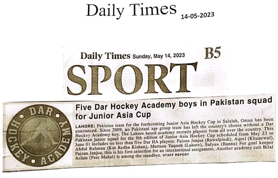 Five Dar Hockey Academy boys in Pakistan squad for Junior Asia Cup